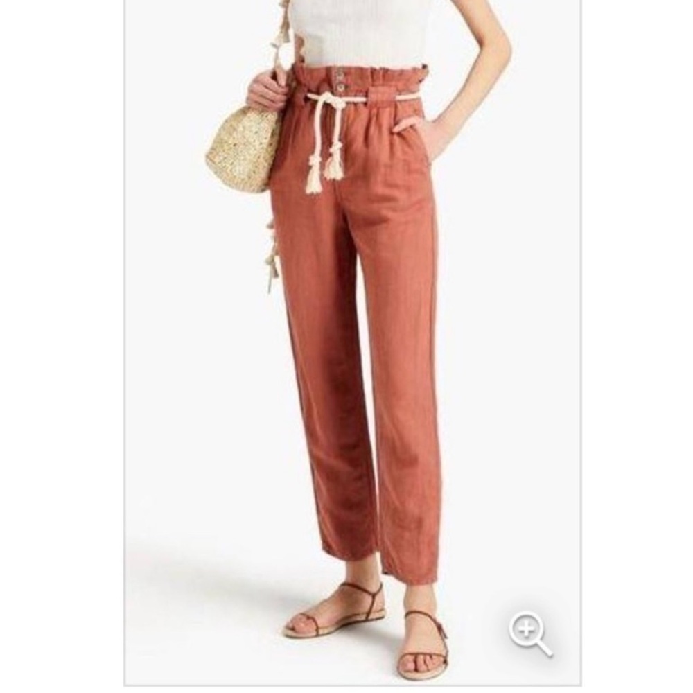 Veronica Beard NWT Karter Pleated Crop Cotton/Linen Pants in Mocha